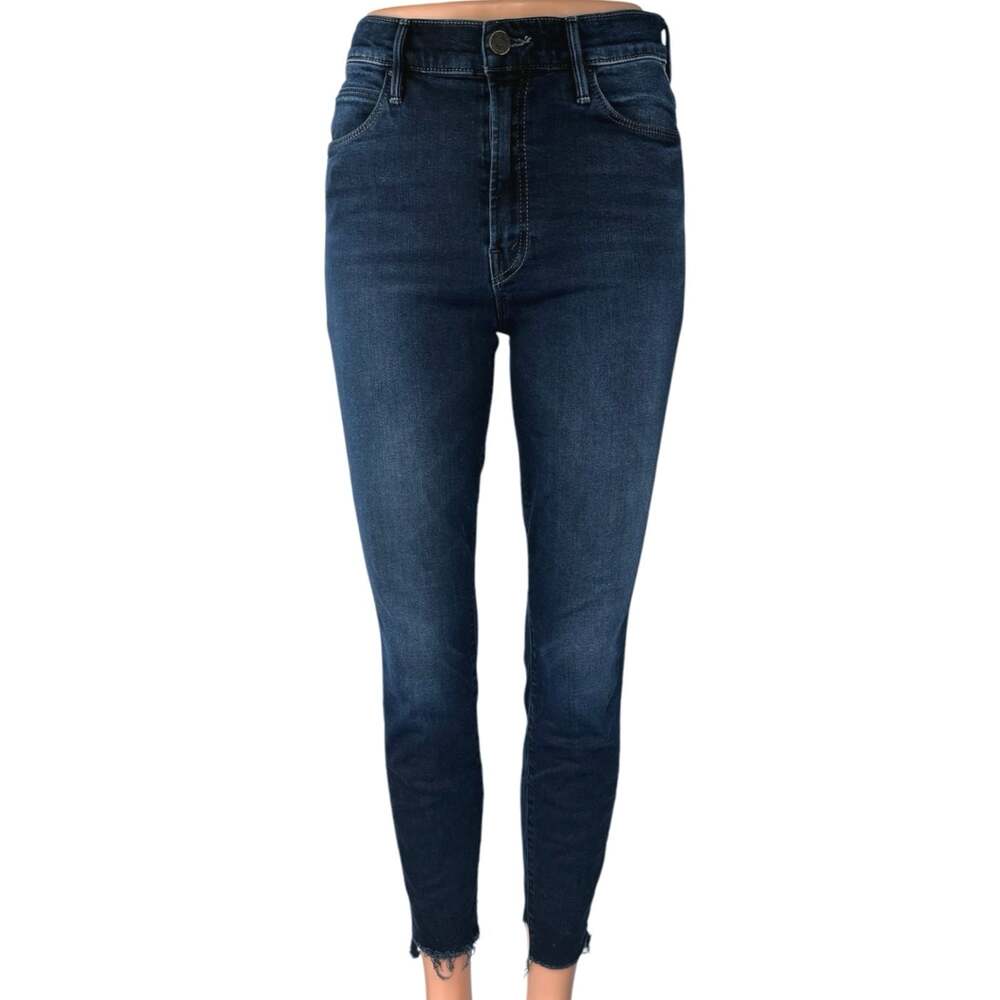 Mother Women's Blue Dark Wash Raw Hem Stretch Casual Skinny Denim Jeans Size 27